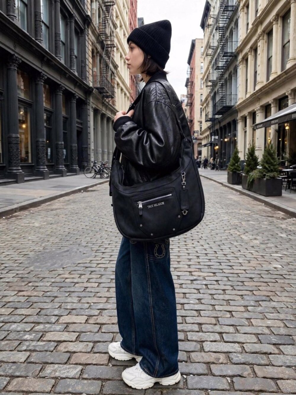 True Religion Black Shoulder Bag Zipped  14” x 8” x 2”
